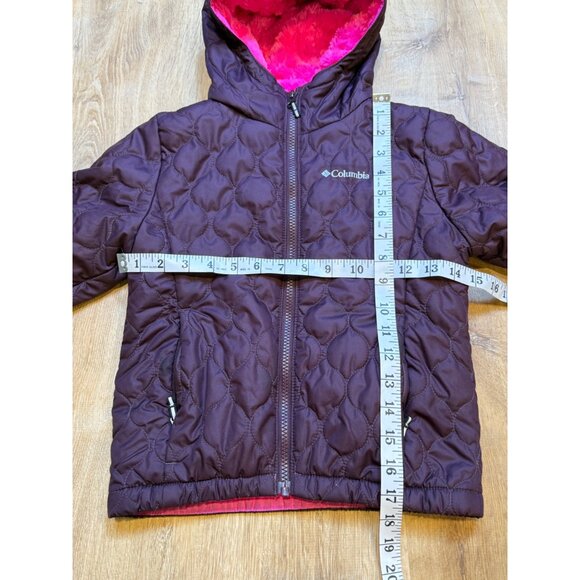 Columbia Girls Purple Quilted Hooded Jacket With Pink Fleece Lining XS 6/6X - Picture 5 of 5